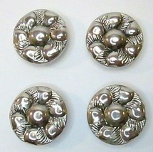 Vintage Shiny Silver Tone Button Lot 7/8&quot; Set of 4 Flower / Pinwheel Pattern - £6.32 GBP