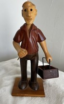 Vintage ROMER Hand Carved Wood Carpenter Repair Man Sculpture Figurine Italy - £88.32 GBP