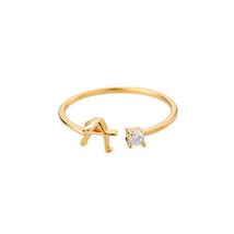 A-Z English Alphabet Initial Ring Jewelry Golden Zircon Stainless Steel Simple R - £19.95 GBP