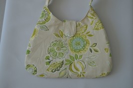 Clearance Sale - Lime Beige Upcycled Shoulder Bag - Beige Floral Patchwork - $22.25