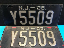 Vtg Metal NJ Y5509 Automobile/Automotive License Plates 1935 Black/Silve... - £158.45 GBP