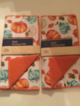 Winter kitchen set 2 pc dish drying mat pumpkins fall leaves 12x18 in or... - £12.82 GBP