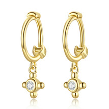 Gold Hoop Earrings 925 Silver Star Zircon Ear Buckles Cross Drop Earrings Shell  - £14.09 GBP