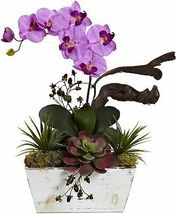 Nearly Natural 1458-Or Orchid & Succulent Garden With White Wash Planter - $93.00