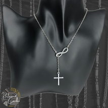 Womens Infinity Cross Charm Pendant Y Chain Necklace Silver Tone Alloy Jewelry - £11.96 GBP