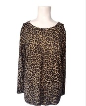 J Crew Cheetah Print Merino Wool Sweater Size M Thin Knit Stretch Lightw... - $16.10
