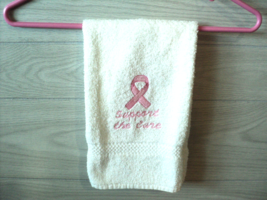 Breast Cancer Survivor Ribbon Embroidered Support the Cure White Hand Towel - £11.60 GBP
