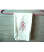 Breast Cancer Survivor Ribbon Embroidered Support the Cure White Hand Towel - £11.41 GBP