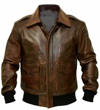 Mens Aviator Jacket Brown Distressed Bomber Leather Jacket - £133.22 GBP