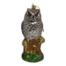 Blown Glass Brown Owl on a Glitter Log Christmas Tree Holiday Ornament Bird - £11.19 GBP