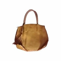 Leather Purse Womens LG Camel-Tan Colored Bag Circle Braided Handles &amp;Tassel EUC - $42.52