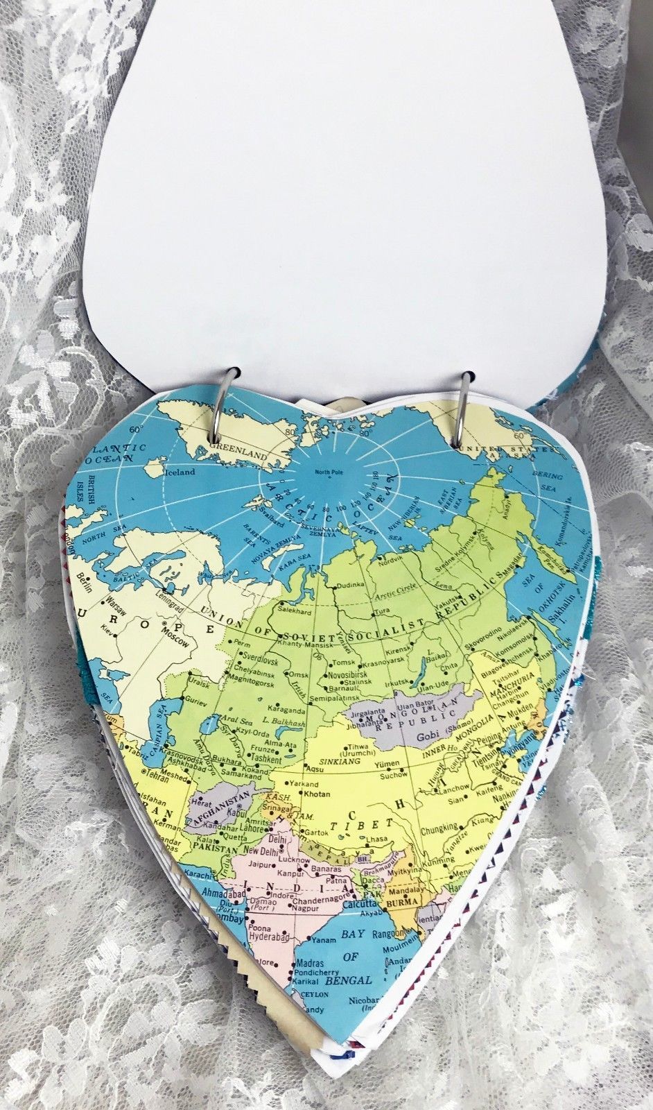 Heart Shaped Junk Journal "Sailing" Wood Storage Box - 7.5" x 6.5" x 1" - 100+P Item image 10
