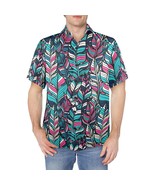 Men&#39;s Contrast Blue Art Feathers Crinkle Short Sleeve Shirt - $33.95 CAD
