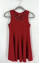 Lands End Girls Dress Size Medium (10-12) Red Sleeveless Fit Flare Jeweled Neck  - $19.80