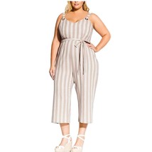 City Chic Women Plus XS 14 Oatmeal Stripe Tie Waist Wide Leg Jumpsuit NW... - $1,119.15 MXN