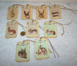 9 Pcs Spring Chocolate French Bunnies Gift Vintage Linen Hang Tags #MNSD - £11.99 GBP