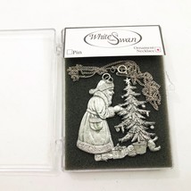 White Swan Santa Claus Christmas Tree 1992 Ornament Necklace Vintage - $371.47 MXN