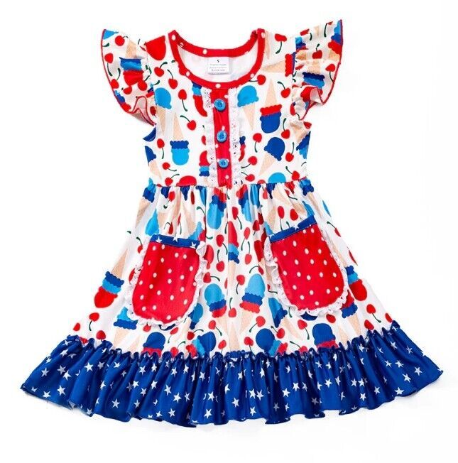 NEW Boutique 4th of July Ice Cream Girls Sleeveless Ruffle Dress - $3.89+