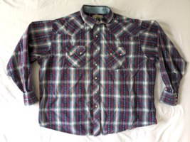 Vintage Wrangler Plaid Pearl Snap Shirt Cowboy Western Rockabilly XXL So... - £23.35 GBP