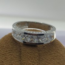 Da Uomo 925 Argento Sterling Taglio Princess Diamanti Finti Fede Nuziale - £52.55 GBP