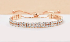 ADIRFINE 925 Sterling Silver Adjustable Two Row Cubic Zirconia Tennis Bracelet - $71.99