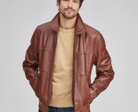 Andrew Marc Men&#39;s Vaughn Shirt Collar Leather Bomber Jacket in Cognac Br... - $269.99