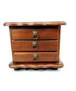 Vintage Solid Wood Jewelry Box 12&quot; Tabletop Chest 3 Velvet Drawers w/Lio... - £81.94 GBP