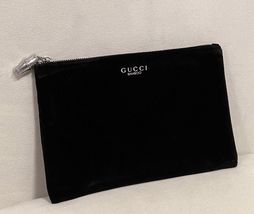 New Gucci Beauty Black Velvet Makeup Bag Cosmetic Pouch With Bamboo Zipper Pull - £27.97 GBP