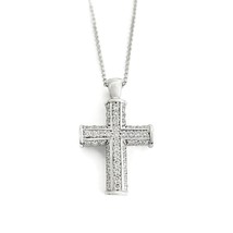 Pave Diamond Cross Pendant Necklace 14K White Gold, .90 CTW - £2,011.38 GBP
