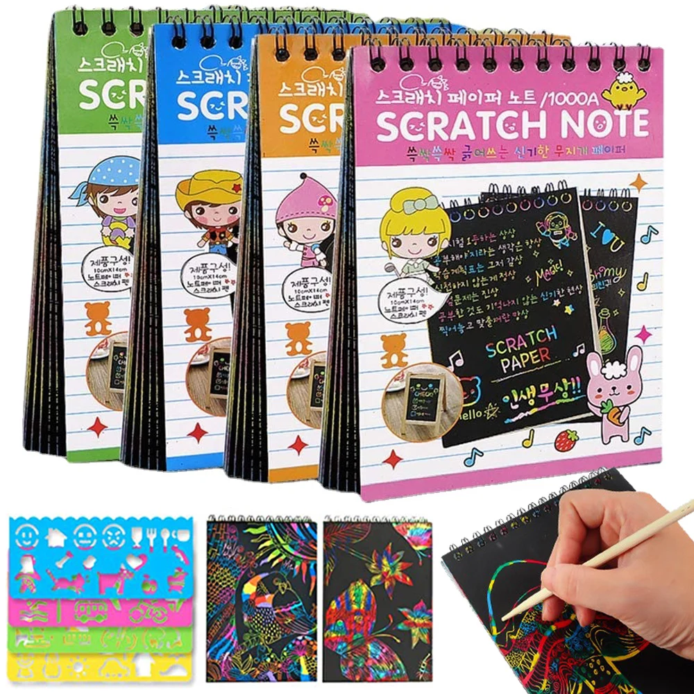 Kids Scratch-book Set Handmade Toys DIY Black Scratch-paper Color-changing - £7.51 GBP+