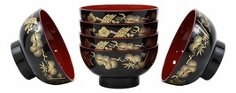 Ebros Made In Japan Black Red And Royal Gold Lacquer Copolymer Bowl 8oz ... - £21.57 GBP
