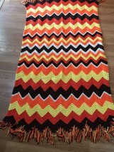 Vintage 72”x39”Chevron Zig Zag Pattern Crochet Knitted Afghan Throw - £15.15 GBP