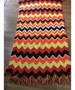 Vintage 72”x39”Chevron Zig Zag Pattern Crochet Knitted Afghan Throw - £15.18 GBP