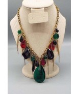 NWT Chico&#39;s Ruby Red Emerald Green Glass Jewels Chains Necklace 21&quot; - £17.19 GBP