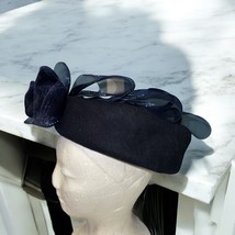 Navy Blue 100% Wool Hat With Mesh And Velvet Flower OS Kentucky Derby Ch... - $441.07 MXN