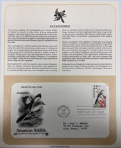 American Wildlife Mail Cover FDC &amp; Info Sheet Mocking Bird 1987 - $9.85