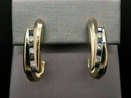 .40Ct Black & White Simulated Diamond Hoop Earrings Solid 14K Yellow Gold Plated - £94.15 GBP