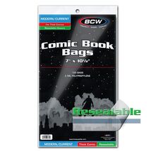 2 pk of 100 (200) BCW 7" x 10 ½" Resealable Thick Current/Modern Comic B... - $24.60