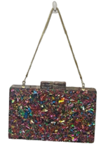 Acrylic Confetti Box Clutch Handbag Sparkle Evening Purse Gold Chain Att... - £22.14 GBP