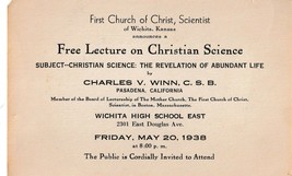 Vintage Ephemera 1938 Wichita KS Free Lecture on Christian Science Flyer - $11.70