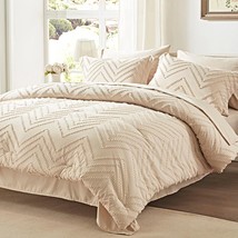 Queen Comforter Set, Beige Tufted Bed In A Bag 7 Pieces With Comforters ... - £66.33 GBP