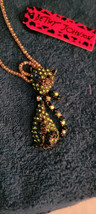 New Betsey Johnson Necklace Cat Green Rhinestones Collectible Decorative Nice - £12.04 GBP