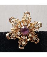 Vintage Art Deco Purple Clear Crystal Rhinestone Floral Filigree Starbur... - $895.96 MXN