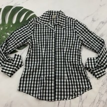 Comfy USA Womens Button Up Shirt Size S Black White Check Plaid Long Sleeve - £22.12 GBP
