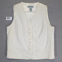 Vtg Stephanie Andrews Women&#39;s M Cream Linen Embroidered Vest, 8 Buttons ... - $28.00