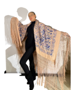 LARGE 1930s Antique Embroidered Silk Piano Shawl tABLE COVER Pink Blue F... - €1.598,93 EUR
