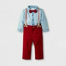 Cat &amp; Jack Baby Boys&#39; 3pc Long Sleeve Chambray Bodysuit Twill Pants Bow ... - £10.30 GBP