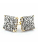 18K Yellow Gold Plated Simulated Diamond Micropave Square Cluster Stud E... - £29.42 GBP