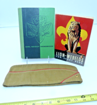 Vtg Official BSA Boy Scout hat + Lion Weblos handbook + 1950s Girl Scout... - $24.75