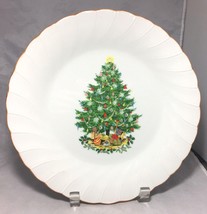 Sheffield Holiday 10&quot; dinner plate Christmas Tree &amp; Brown Rim decorated ... - £6.98 GBP